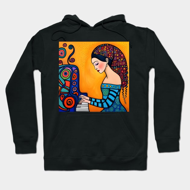 Young woman playing a Piano Hoodie by Colin-Bentham